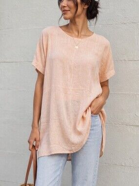 Jackson Rowe Linen Blend Tunic Top Oversized Short Sleeve XS
